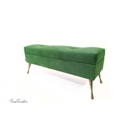 Green ADELE bench with storage from Rossi Furniture - gold chrome legs